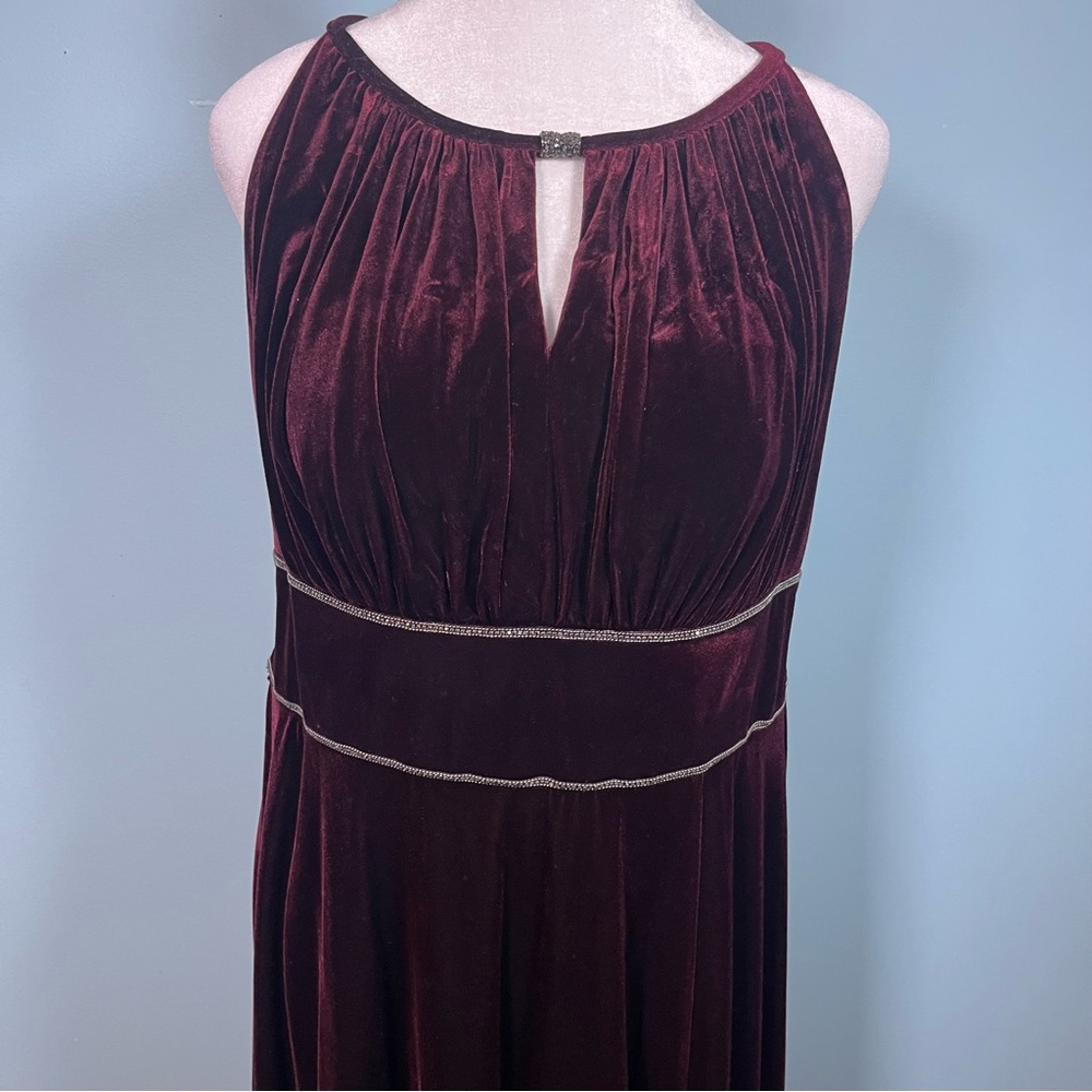 Oleg Cassini Burgundy Velvet Elegant Sheath Maxi Dress Size 14W (Altered) - Picture 7 of 14